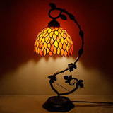 WERFACTORY Tiffany Lamp Stained Glass Table Bedside Lamp, Red Wisteria Desk Reading Light with Thin Metal Leaf Base 8X10X21 Inches Decor Small Space Bedroom Home Office LED Bulb Included S523R Series - Glow-Paradise
