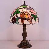 WERFACTORY Tiffany Table Lamp Stained Glass Bedside Lamp Double Tropical Birds Desk Reading Light 12X12X18 Inches Decor Nightstand Bedroom Living Room Home Office (LED Bulb Included) S803 Series - Glow-Paradise