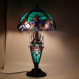 WERFACTORY Tiffany Style Table Lamp Green Stained Glass Liaison Lamp 12X12X22 Inches Mother-Daughter Vase Desk Reading Light Decor Bedroom Living Room Home Office (LED Bulb Included) S160G Series - Glow-Paradise