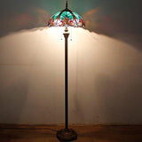 WERFACTORY Tiffany Floor Lamp Green Brown Liaison Stained Glass Standing Reading Light 16X16X64 Inches Antique Pole Corner Lamp Decor Bedroom Living Room Home Office (LED Bulb Included) S160G Series - Glow-Paradise