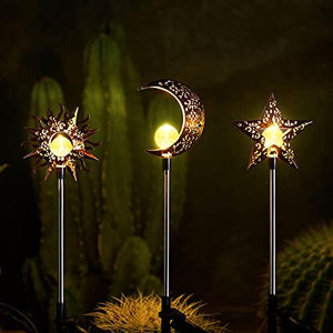 Tryme Solar Lights Outdoor Garden Decorations Sun Moon Star Stake Light Decorative Waterproof Warm White LED Yard Decor for Pathway Lawn Patio Courtyard Backyard - Glow-Paradise