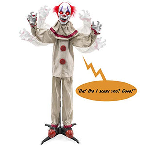 Best Choice Products Scary Harry The Motion Activated Animatronic Killer Clown, Halloween Prop w/Pre-Recorded Lines, Red Light Up Eyes, Moving Arms & Head - Glow-Paradise
