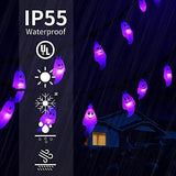 RECESKY 60 LED Halloween String Lights - 19.4ft Purple Ghost String Light with 30v Plug in, Extendable 8 Modes Halloween Lighting for Outdoor Garden Yard House Bedroom Halloween Party Decorations - Glow-Paradise