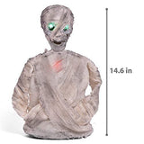 FUN LITTLE TOYS Scary Halloween Mummy Decorations Animatronic Sound and Swing, Lighted Glow in the Dark 14.6 Inches Large Zombie Outdoor Decor for Backyard Lawn Graveyard Cemetary Haunted House - Glow-Paradise