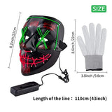 Halloween Scary Mask with LED Gloves Kit, LED Costume Mask EL Wire Light Up Mask for Halloween Costume Festival Cosplay (Green & Pink) - Glow-Paradise
