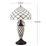 WERFACTORY Tiffany Style Table Lamp Cream Stained Glass Crystal Bead Lamp 12X12X22 Inches Mother-Daughter Vase Desk Reading Light Decor Bedroom Living Room Home Office (LED Bulb Included) S005 Series - Glow-Paradise