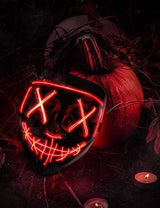 Depointer Halloween Scary Mask Cosplay Led Costume Mask EL Wire Light up Halloween Festival Party(Red) - Glow-Paradise