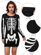 URATOT Halloween Costume for Women Glow in the Dark Skeleton Dress Long Sleeve Costume, Medium - Glow-Paradise