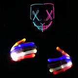 Halloween Scary Mask with LED Gloves Kit, LED Costume Mask EL Wire Light Up Mask for Halloween Costume Festival Cosplay(Pink&Blue) - Glow-Paradise