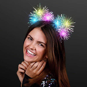 Light Up Tinsel Kitty Cat Ear Headband with Color Change LED Lights - Glow-Paradise