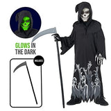 Morph Costumes Grim Reaper Costume Kids Glow In The Dark Boys and Girls Halloween Scary Phantom Costume S - Glow-Paradise