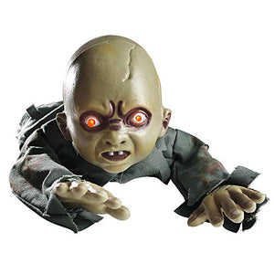 AW Animated Crawling Baby Zombie Scary Ghost Baby Doll Halloween Haunted House Decor Sound Sensor Flashing Eyes - Glow-Paradise