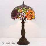 WERFACTORY Tiffany Style Table Lamp Bedside Stained Glass Lamp Red Rose Antique Desk Reading Light 10X10X18 Inches Decor Nightstand Bedroom Living Room Home Office S001 Series - Glow-Paradise