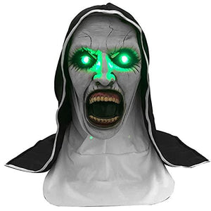 The Nun Led Mask, Halloween Led Costumes Devil Nun Head Mask with Headscarf, Adult Woman Horror Nun Mask Party Props (Green) - Glow-Paradise