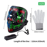 Halloween Scary Mask with LED Gloves Kit, LED Costume Mask EL Wire Light Up Mask for Halloween Costume Festival Cosplay (Blue & Green) - Glow-Paradise