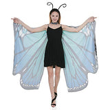 Butterfly Wing Cape Shawl with Lace Mask and Black Velvet Antenna Headband Adult Women Halloween Costume Accessory (Blue) - Glow-Paradise