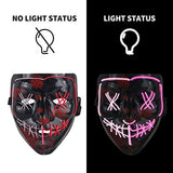 Halloween Scary Mask with LED Gloves Kit, LED Costume Mask EL Wire Light Up Mask for Halloween Costume Festival Cosplay (White&Pink) - Glow-Paradise