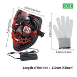 Halloween Scary Mask with LED Gloves Kit Cosplay, LED Costume Mask EL Wire Light Up Mask for Halloween Costume Festival Cosplay,Music Festival Parties (Red) - Glow-Paradise