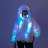 LED Coat – Fancy LED Light Faux Fur Jacket – Hooded Rave LED Jacket for Men and Women (M) - Glow-Paradise