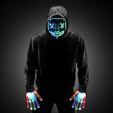 Halloween Scary Mask with LED Gloves Kit, LED Costume Mask EL Wire Light Up Mask for Halloween Costume Festival Cosplay (Blue & Green) - Glow-Paradise