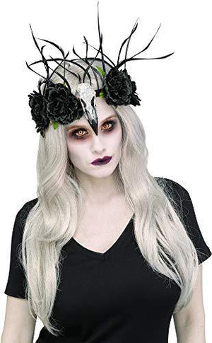 Zombie Raven Mistress Black Floral Headband Costume Accessory - Glow-Paradise