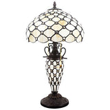 WERFACTORY Tiffany Style Table Lamp Cream Stained Glass Crystal Bead Lamp 12X12X22 Inches Mother-Daughter Vase Desk Reading Light Decor Bedroom Living Room Home Office (LED Bulb Included) S005 Series - Glow-Paradise