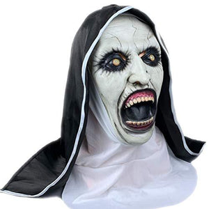 Yaskitao Scary The Nun Mask,Halloween Devil Nun Head Mask Costum Cosplay with Headscarf,Horror Nun Mask Party Props (Black) - Glow-Paradise