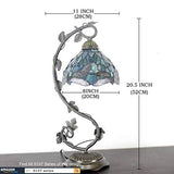 WERFACTORY Tiffany Lamp Bedside Table Lamp, Sea Blue Stained Glass Dragonfly Desk Reading Light, Thin Metal Leaf Base 8X10X21 Inches Decor Small Space Bedroom Home Office LED Bulb Included S147 Series - Glow-Paradise