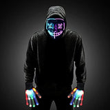 Halloween Scary Mask with LED Gloves Kit, LED Costume Mask EL Wire Light Up Mask for Halloween Costume Festival Cosplay (Blue & Purple) - Glow-Paradise