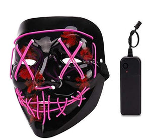 Depointer Halloween Scary Mask Cosplay Led Costume Mask EL Wire Light up Halloween Festival Party(Pink) - Glow-Paradise