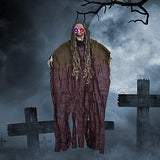 FUN LITTLE TOYS 65" Witch Halloween Decorations Hanging Witch with Light-up Eyes and Spooky Sound, Indoor Outdoor Halloween Decorations - Glow-Paradise