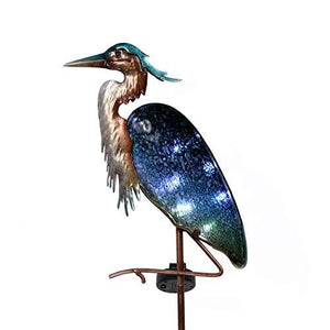 TERESA'S COLLECTIONS Blue Heron Solar Garden Lights, Glass Garden Decor for Outside with Outdoor Lights Decorative Stake, Landscape Pathway Lights Lawn Ornaments Yard Art for Patio Decorations 42inch - Glow-Paradise