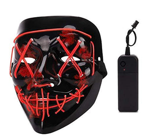 Depointer Halloween Scary Mask Cosplay Led Costume Mask EL Wire Light up Halloween Festival Party(Red) - Glow-Paradise
