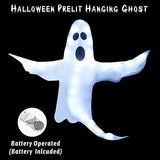 CCINEE Peek A Boo Hanging Ghost with White Lights 50" X 53" Prelit Large Spooky Outdoor Tree Wrap Ghost Decoration for Halloween Party Lawn Patio Haunted House Props Supply - Glow-Paradise