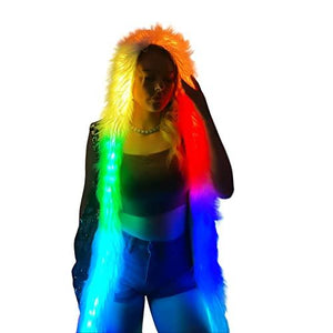 Led Light Up Clothing - Rave Clothes For Women Fuzzy Vest Sequin Disco Jacket Men Fur coat Costume Outfits (Medium) - Glow-Paradise