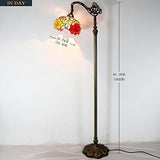 WERFACTORY Tiffany Floor Lamp Red Rose Flower Stained Glass Arched Lamp 10X18X64 Inches Gooseneck Adjustable Corner Standing Reading Light Decor Bedroom Living Room (LED Bulb Included) S001 Series - Glow-Paradise