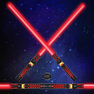 Light Up Saber 2-in-1 LED FX Dual Red Light Swords Set with Sound (Motion Sensitive) and Realistic Handle for Halloween Costume Accessories, Xmas Presents, Galaxy War Fighters and Warriors - Glow-Paradise