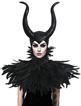 Feather Cape Shawl with Maleficent Horns Headband Set Halloween Costumes Couples Adults - Glow-Paradise