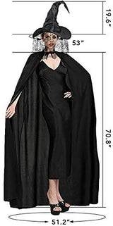 HOMELEX Black Adult Witch Hat Cape Full Length Witches Hat Robe Halloween Cloak - Glow-Paradise