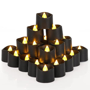 Homemory 24-Pack Black Tea Lights Candles Battery Operated, Halloween Candle Tea Lights, Flameless Flickering Black Candles, Ideal for Holiday Decor, Theme Party, Dia 1-2/5