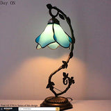 WERFACTORY Tiffany Lamp Blue Stained Glass Bedside Lamp, Thin Metal Leaf Table Desk Reading Light 8X10X21 Inches Decor Small Space Bedroom Home Office LED Bulb Included S70106B Series - Glow-Paradise