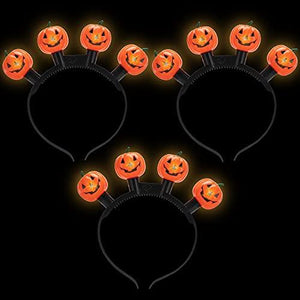 JOYIN Halloween 3 Pcs LED Pumpkin Headband with 6 Different Flashing Light Modes, Light Up Pumpkin Shaped Headband for Halloween Party Favor and Supplies, Halloween Accessory Supplies - Glow-Paradise