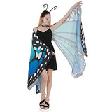 Butterfly Wing Cape Shawl with Lace Mask and Black Velvet Antenna Headband Adult Women Halloween Costume Accessory (Blue) - Glow-Paradise