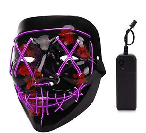 Depointer Halloween Scary Mask Cosplay Led Costume Mask EL Wire Light up Halloween Festival Party(Purple) - Glow-Paradise