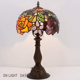 WERFACTORY Tiffany Style Table Lamp Bedside Stained Glass Lamp Red Rose Antique Desk Reading Light 10X10X18 Inches Decor Nightstand Bedroom Living Room Home Office S001 Series - Glow-Paradise