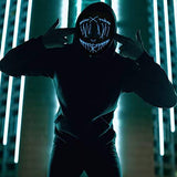 ILEBYGO Halloween Light Up Mask LED Purge Mask Scary Mask with EL Wire 3 Flashing-Modes for Halloween Festival, Party, Cos Play (Blue) - Glow-Paradise