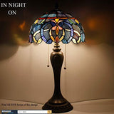 WERFACTORY Tiffany Style Table Lamp Blue Purple Cloud Stained Glass Bedside Antique Luxurious Desk Reading Light 12X12X22 Inches Decor Bedroom Living Room Home Office (LED Bulb Included) S558 Series - Glow-Paradise