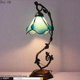 WERFACTORY Tiffany Lamp Blue Stained Glass Bedside Lamp, Thin Metal Leaf Table Desk Reading Light 8X10X21 Inches Decor Small Space Bedroom Home Office LED Bulb Included S70106B Series - Glow-Paradise