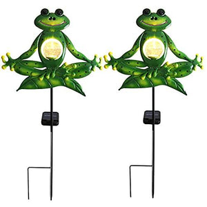 YJFWAL 2 Pack Frog Solar Lights Outdoor Frog Garden Decorations with Solar Lights Metal Frog Solar Stake Lights Waterproof Solar Powered Light for Patio, Backyard, Pathway Decor Halloween Decor - Glow-Paradise