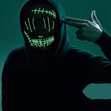 ILEBYGO Halloween LED Purge Mask Scary Light Up Mask with EL Wire 3 Flashing-Modes for Halloween Festival, Party, Cos play (Green) - Glow-Paradise